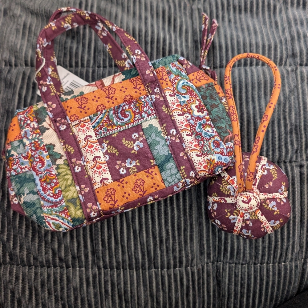 Vera Bradley Mini Original Duffel Crossbody Plus Pumpkin Bag Charm NWT